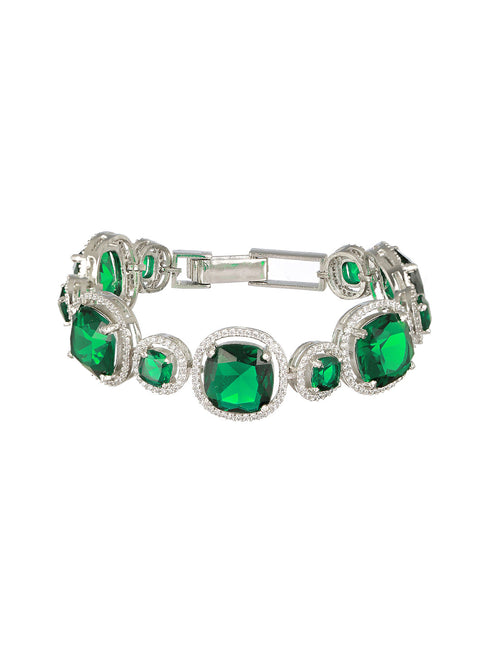Rhodium Plated Green CZ Studded Wraparound Tennis Bracelet