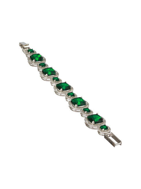 Rhodium Plated Green CZ Studded Wraparound Tennis Bracelet