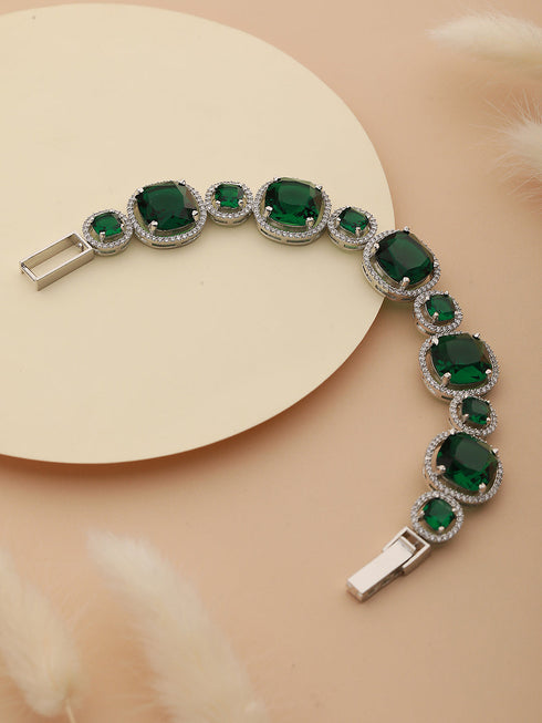 Rhodium Plated Green CZ Studded Wraparound Tennis Bracelet