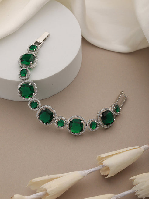 Rhodium Plated Green CZ Studded Wraparound Tennis Bracelet