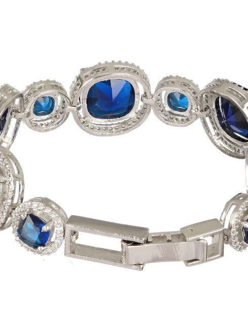 White Rhodium Plated Blue wraparound Tennis Statement Bracelet