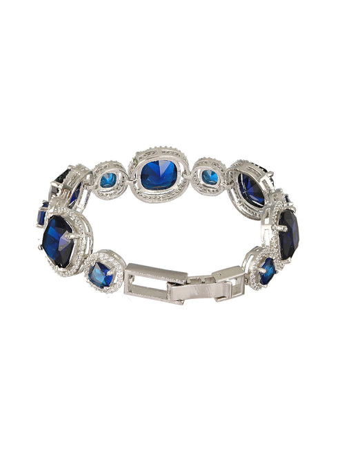 White Rhodium Plated Blue wraparound Tennis Statement Bracelet