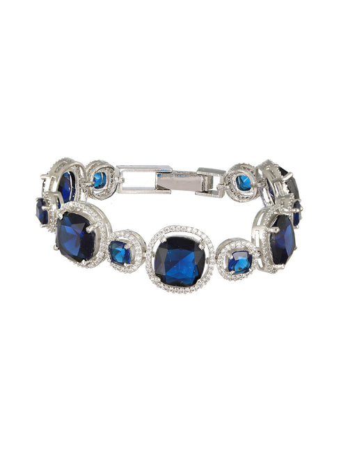 White Rhodium Plated Blue wraparound Tennis Statement Bracelet