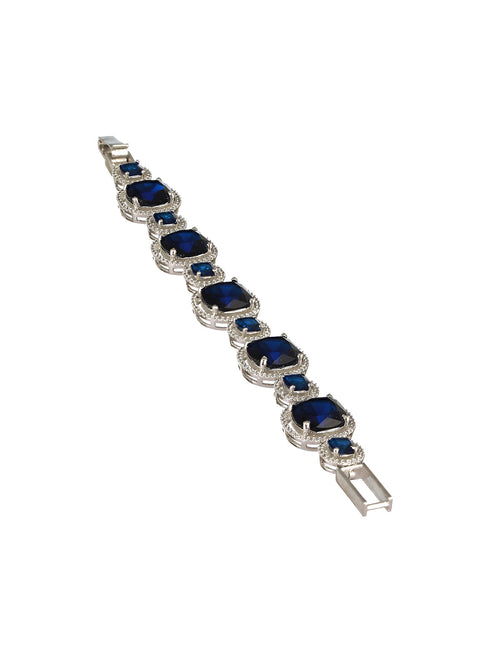White Rhodium Plated Blue wraparound Tennis Statement Bracelet