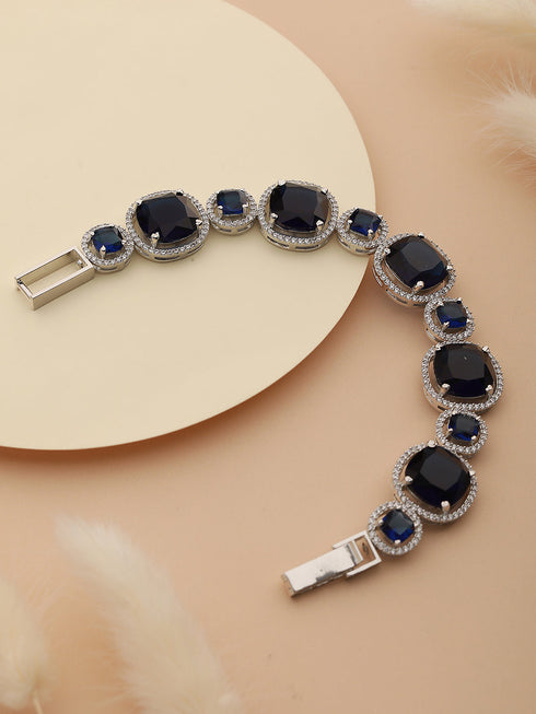White Rhodium Plated Blue wraparound Tennis Statement Bracelet