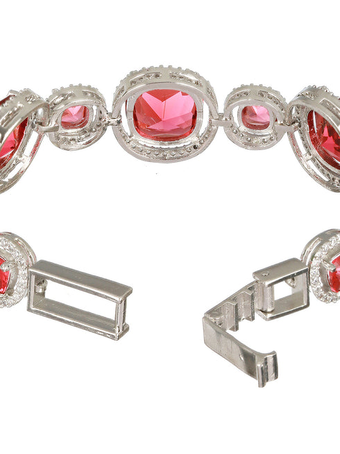 Rhodium Plated Red Zircon Studded tennis Wraparound Bracelet