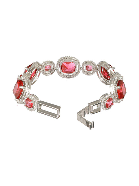 Rhodium Plated Red Zircon Studded tennis Wraparound Bracelet
