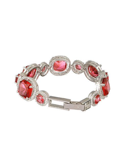 Rhodium Plated Red Zircon Studded tennis Wraparound Bracelet