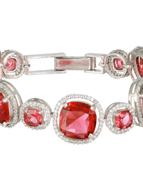 Rhodium Plated Red Zircon Studded tennis Wraparound Bracelet