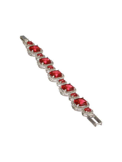 Rhodium Plated Red Zircon Studded tennis Wraparound Bracelet