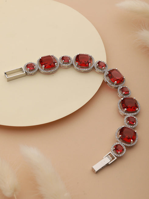 Rhodium Plated Red Zircon Studded tennis Wraparound Bracelet