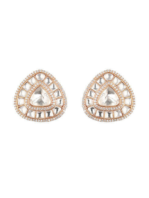 Gold Polish Real Kundan & CZ Studded Luxe Studds earrings
