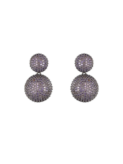 Rhodium Plated Purple Amethyst Studded Circular Drop earrings