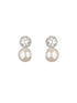 Rhodium Plated Zircon & Pearl Studded Minimal Studds Earrings