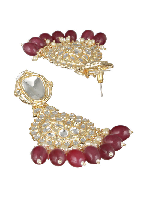 Gold Toned Kundan Studded Pink Pearl Beaded Chandbali Earring