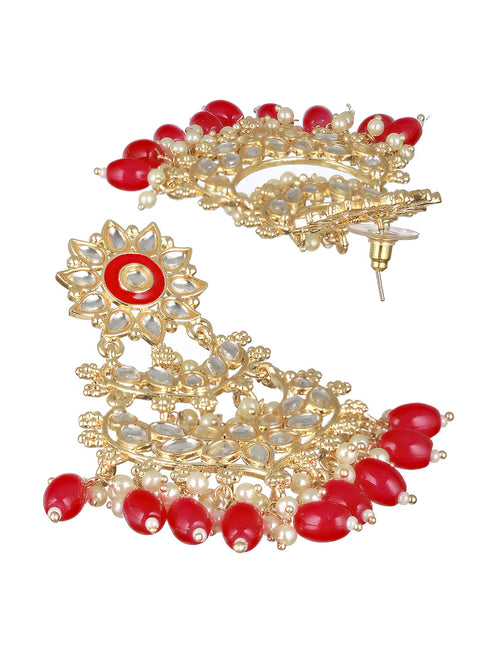 Gold Toned Kundan Studded Pink Dropdown Chandelier Earrings