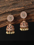 Gold Plated Green CZ Studded Pearl Beaded Jhumka earrings