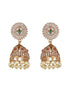 Gold Plated Green CZ Studded Pearl Beaded Jhumka earrings