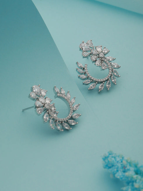 Silver Toned CZ Studded Hoop Studs earrings