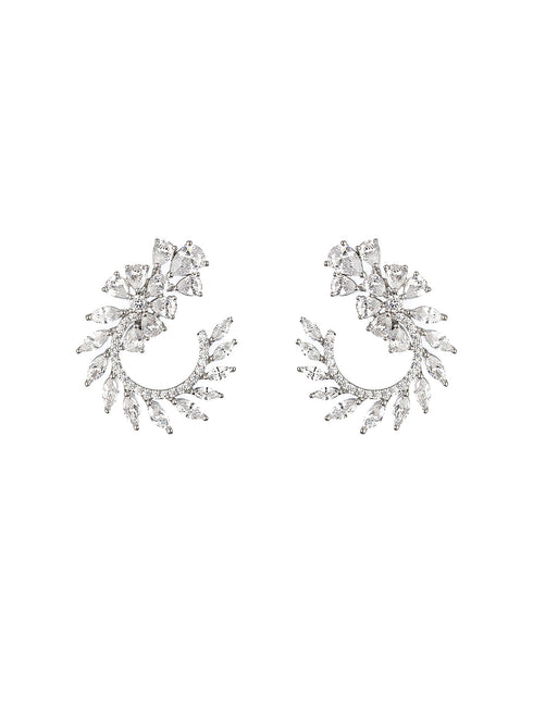 Silver Toned CZ Studded Hoop Studs earrings