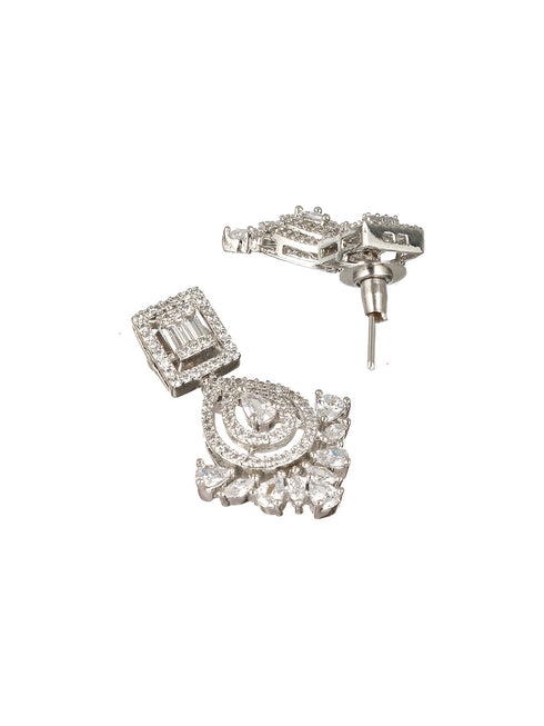 Silver Toned CZ Studded Minimal Chandbali Earrings