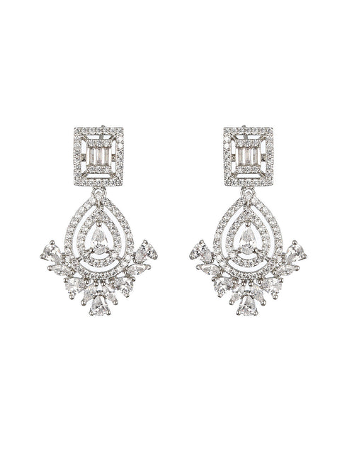 Silver Toned CZ Studded Minimal Chandbali Earrings