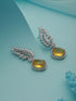 Silver Toned Yellow Citrine CZ Studded Statement Earrings