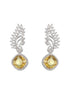 Silver Toned Yellow Citrine CZ Studded Statement Earrings