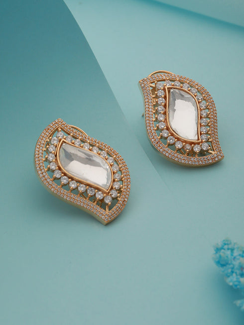 Gold Toned Kundan & CZ Studded Studds Earrings