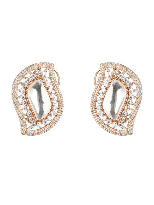 Gold Toned Kundan & CZ Studded Studds Earrings