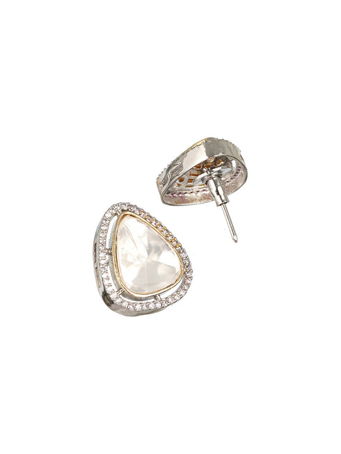 Silver Polish Kundan &CZ Studded Studds Earrings