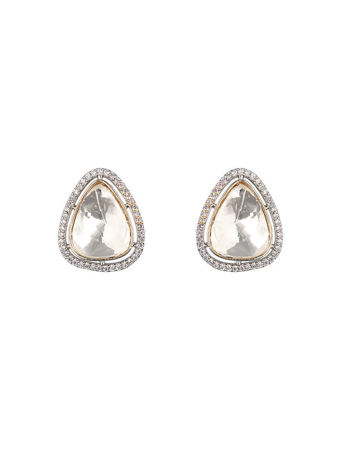 Silver Polish Kundan &CZ Studded Studds Earrings