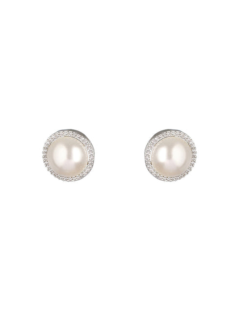 Silver Toned Pearl Minimal Studds Earrings
