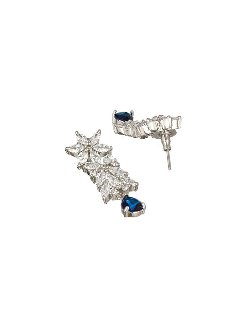 White Rhodium Blue Zircon Studded Statement Necklace Jewellery Set