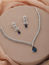 White Rhodium Blue Zircon Studded Statement Necklace Jewellery Set