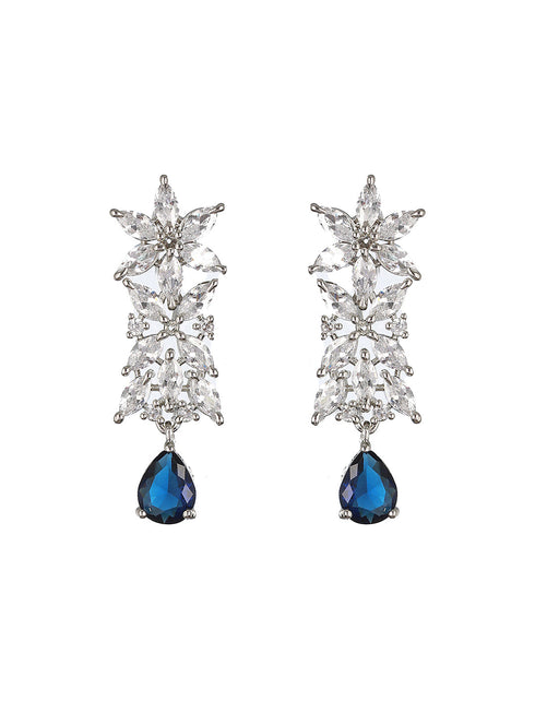 White Rhodium Blue Zircon Studded Statement Necklace Jewellery Set