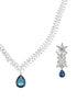 White Rhodium Blue Zircon Studded Statement Necklace Jewellery Set