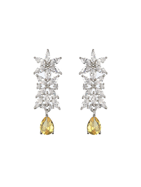 White Rhodium Yellow Topaz Zircon Studded Statement Jewellery Set