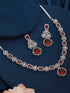 Silver Plated Red CZ Studded Statement Necklace Jewellery Set