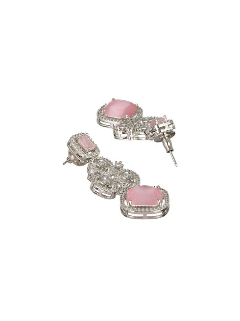 White Rhodium Pink Zircon Studded DeSigner Necklace jewellery Set