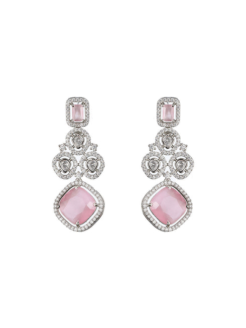 White Rhodium Pink Zircon Studded DeSigner Necklace jewellery Set