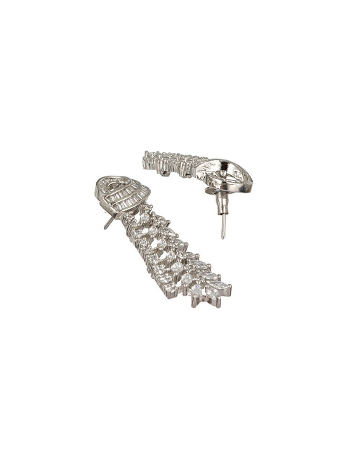 White Rhodium Cubic Zircon Studded Luxe Necklace Jewellery Set