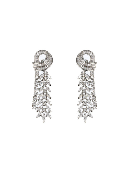 White Rhodium Cubic Zircon Studded Luxe Necklace Jewellery Set