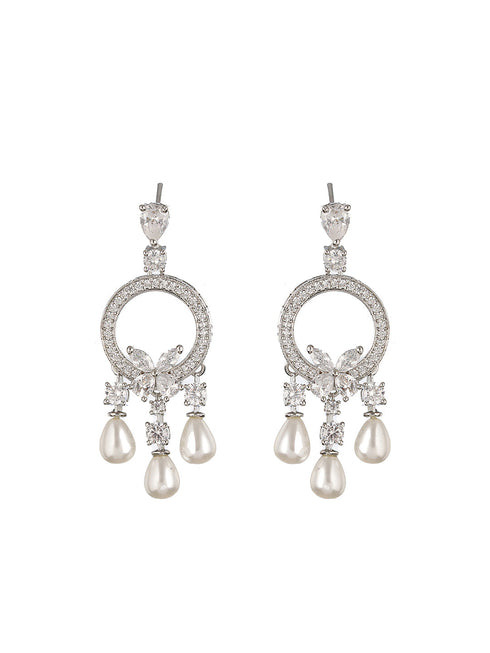 Silver Polish AD Studded Pearl Beaded Chandbali Earring