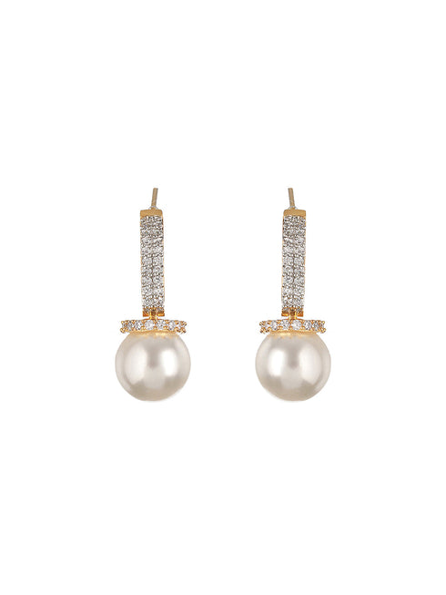 Gold Toned Pearl Minimal Officewear Drop Earrings