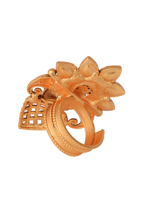 GoldPlated Red AD Studded Floral Adjustable Finger Ring