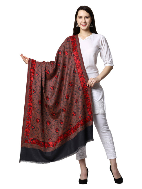 Women's Aari Embroidery Jammawar Wool Shawl