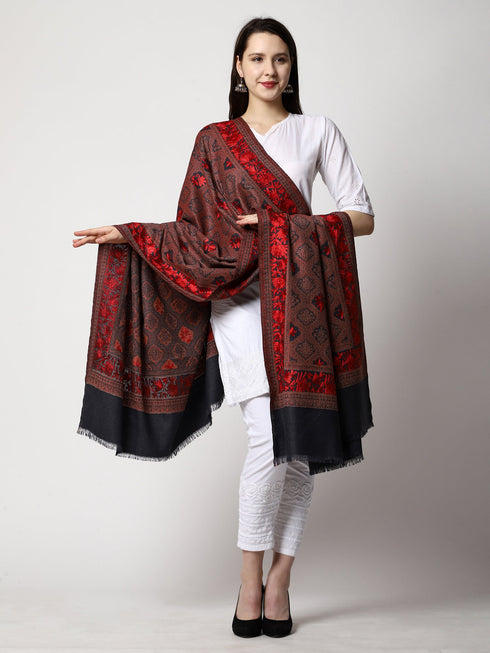 Women's Aari Embroidery Jammawar Wool Shawl