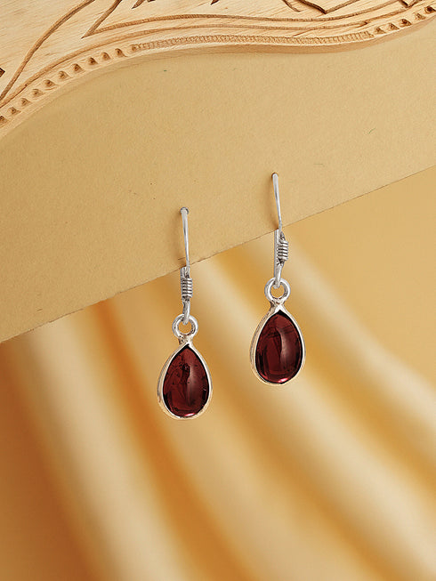925 Sterling Silver Red Original Garnet Gemstone Studded Elegant Handcrafted Minimal Charm Earrings