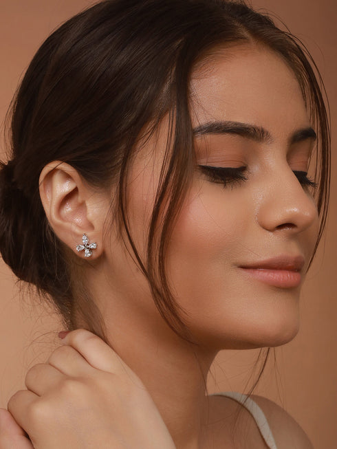 925 Sterling Silver Cubic Zirconia Floret Studds Earrings